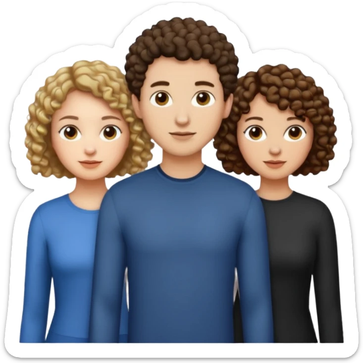 Throuple with two women with curly short hair, man with short brown hair, one woman taller than the others sticker