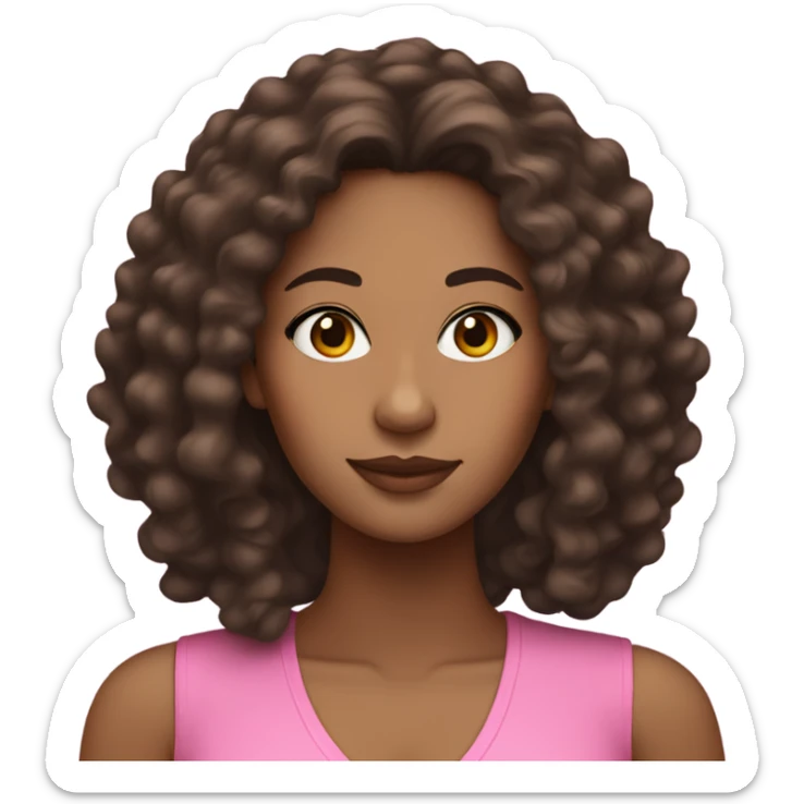 brownskin woman with dark long curly hair and wearing pink with a sleek model look sticker