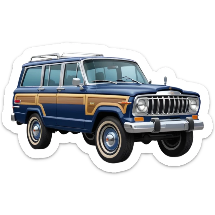 vintage navy blue jeep wagoneer suv (the hood turned to the right) sticker