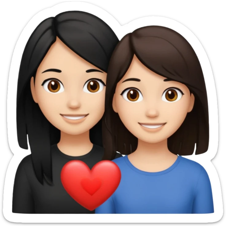2 girls that have a heart one hair black the other brown  ( brown abd black) long hair one of them other short sticker