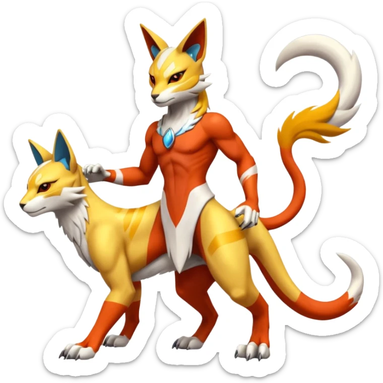 Latias-Koraidon-Renamon-Zeraora-Bastet-Fakémon-fusion-creature, full body sticker