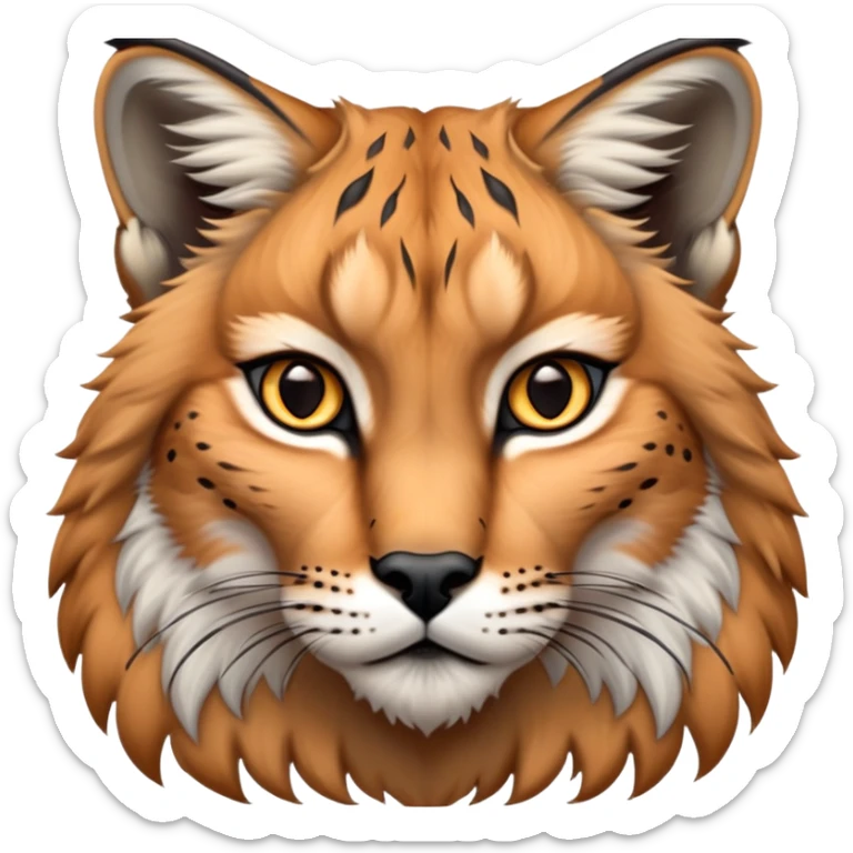 Cinematic-Noble realistic-Lynx-Portrait-Emoji – Poised and regal, with a strong, agile build and a strikingly patterned fur of warm tawny fur accented by bold black ear tufts, deep-set, intelligent amber eyes, simplified yet sharp and sophisticated. zoomed out to show shoulders sticker
