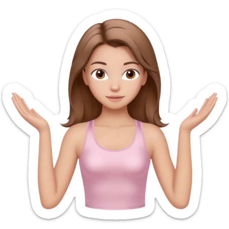 brown hair girl wearing light pink pilates clothes, silk beautiful medium hair and brown eyes sticker