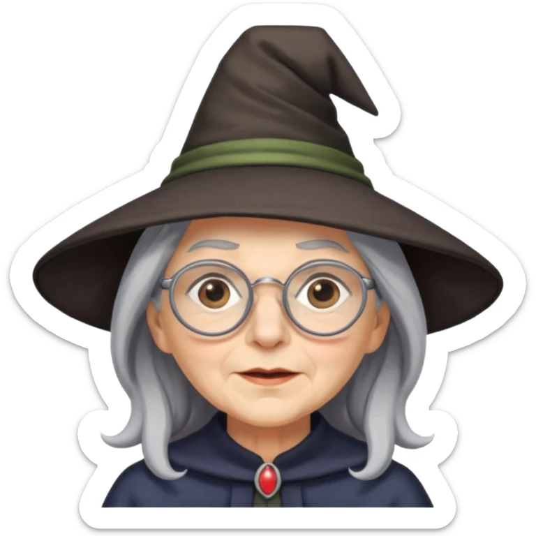 old witch with grey hair and glasses sticker