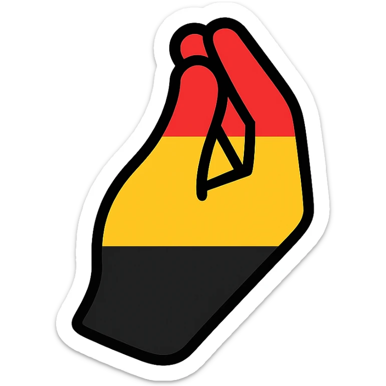 Italian hand gesture with pinched fingers, incorporating German flag colors, icon style, clean and bold sticker
