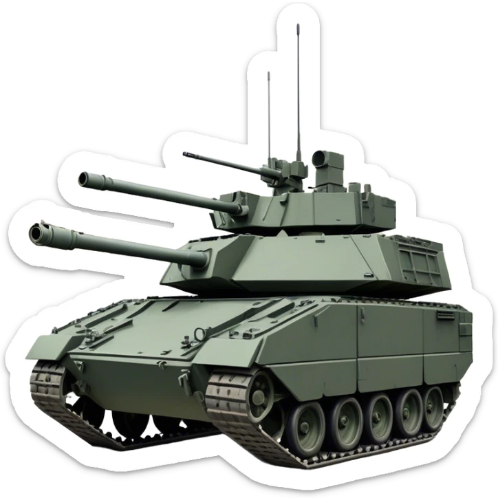 Stryker M1126 (2020) – Cinematic-realistic Stryker M1126 armored personnel carrier, its dark grey-green hull speeding down a war-torn street. The eight large wheels grip the cracked pavement as infantry hunker inside, the turret-mounted .50 cal machine gun scanning rooftops for threats under the eerie glow of distant fires. sticker