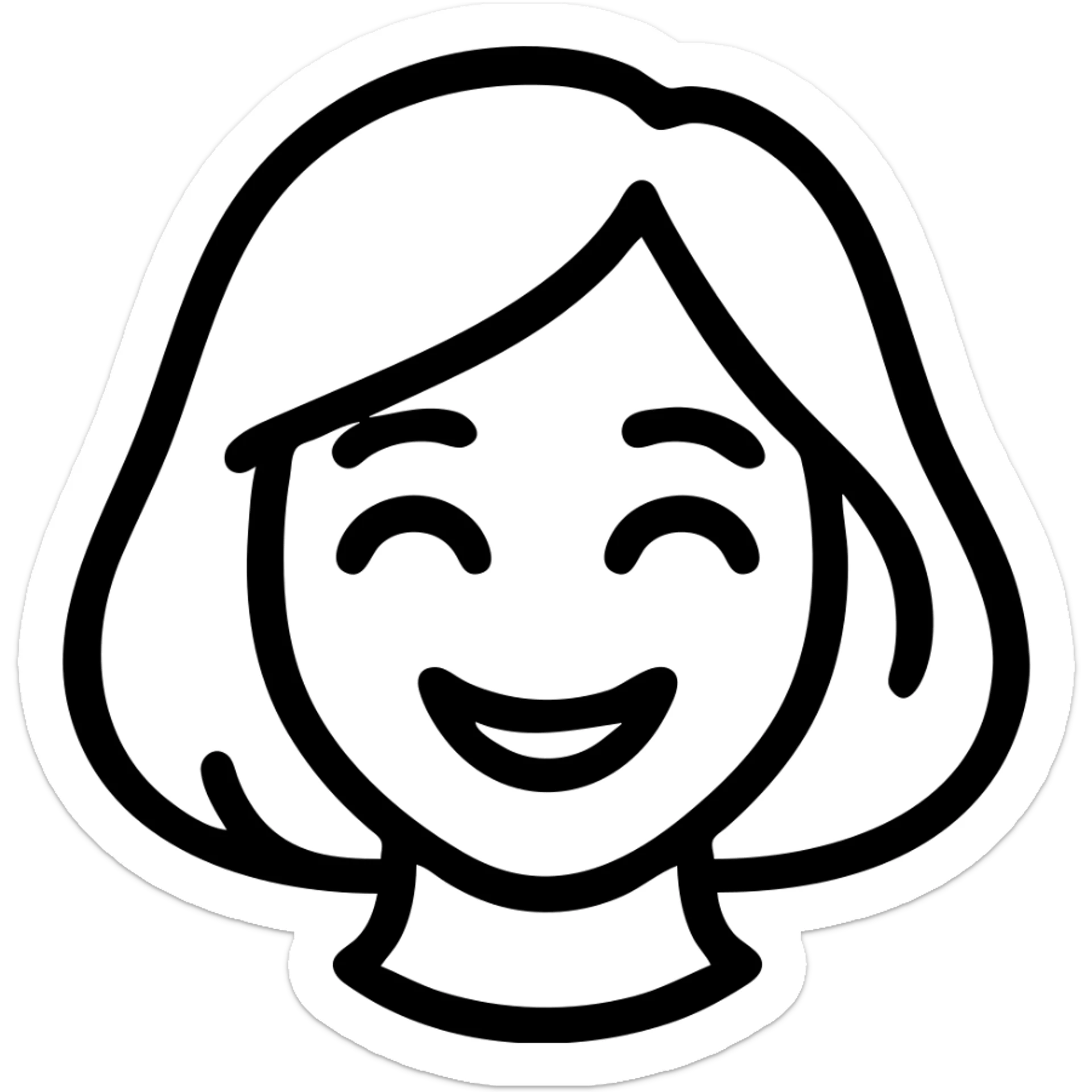 Make the girl cute with pale skin and a smile similar to Samsung Sam. Remove shadows and outlines. Style should be clean and minimalist, suitable for a Telegram bot profile. Transparent background. sticker