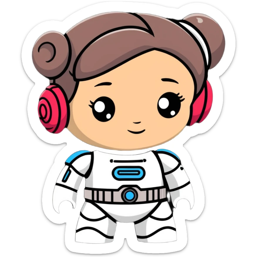 charming and fun cartoon toy robot with Princess Leia's signature hair buns sticker