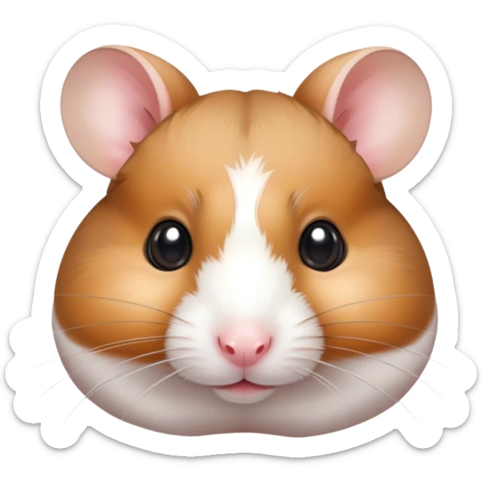 Cinematic Noble Brown and White Banded Hamster Portrait Emoji, Poised and regal, with a tiny, compact build and a uniquely patterned fur of warm brown and crisp white bands, deep-set soulful dark eyes, Simplified yet sharp and sophisticated features, highly detailed, glowing with a soft, dignified glow, high shine, intelligent and charming, stylized with an air of distinctive elegance, focused and attentive, soft glowing outline, capturing the essence of a watchful and confident rodent, so majestic it feels as though it could scurry out of the screen with effortless authority! sticker