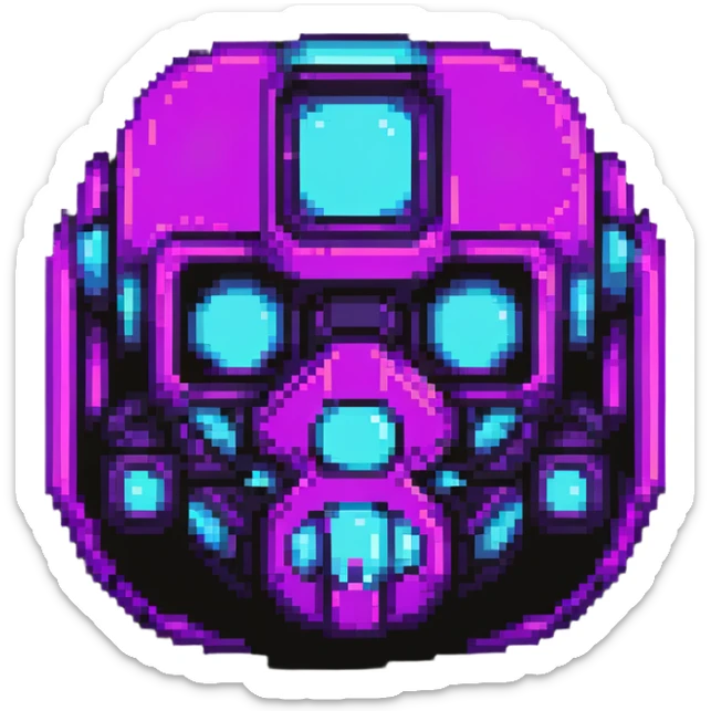 futuristic cyberpunk pixel art icon, vivid neon colors purple magenta cyan, minimal expressive design, 32x32, centered, high contrast, transparent background, no text, suitable for dark background, song title symbol sticker