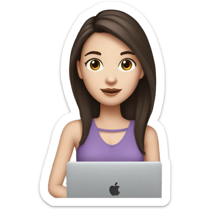 Girl with dark brown hair brown eyes and white skin hold macbook sticker