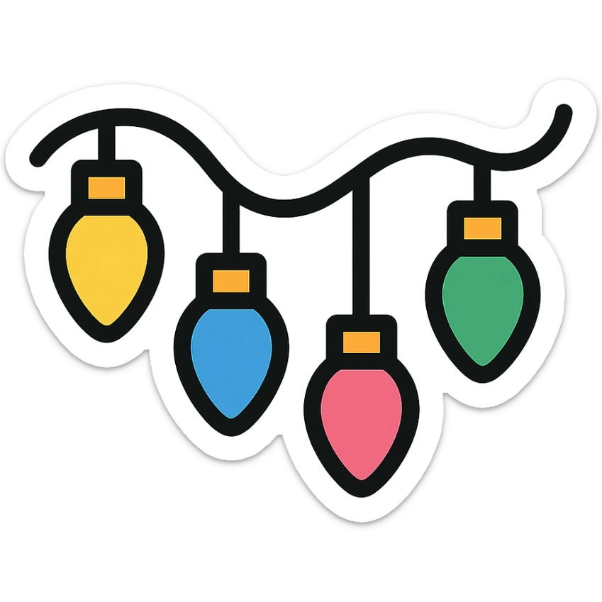 chain of lights, festive and bright, color outline icon style sticker