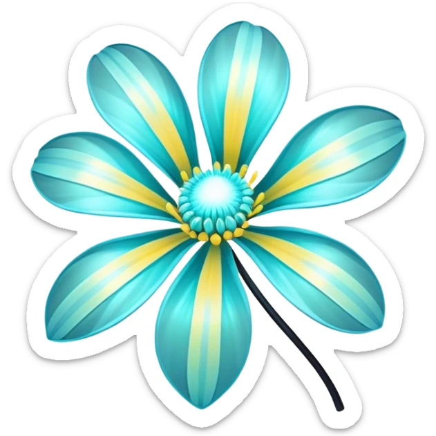 Pastel black and cyan iridescent transparent bio-luminescent flower with yellow stripes sticker