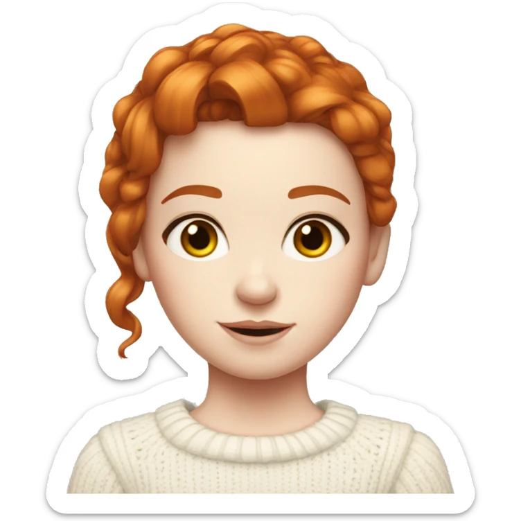 Red-haired girl with bow in hair with pale skin white sweater sticker