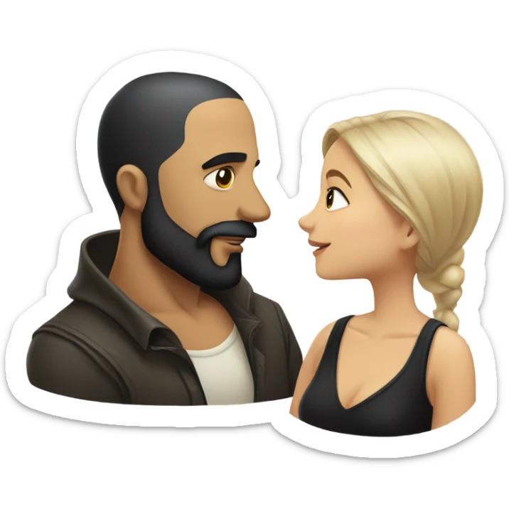 Bald man with black beard and girl long black hair kissing sticker