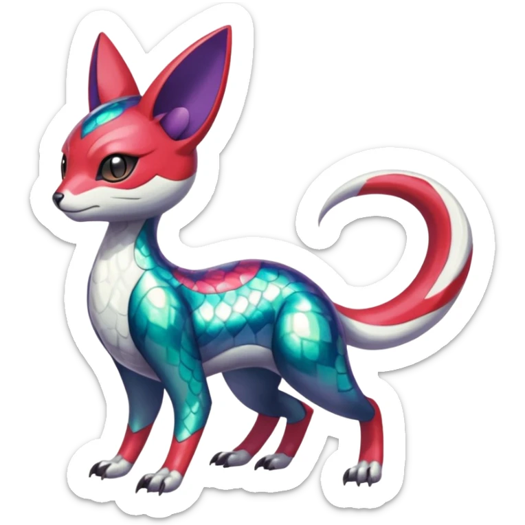 Shiny Colorful Futuristic Oriental Painted Asian Vernid-Trico-Meloetta-Latias-Koraidon-Peppercat-Protogen-Pokémon-Digimon-Fakémon-fusion-hybrid-creature sticker