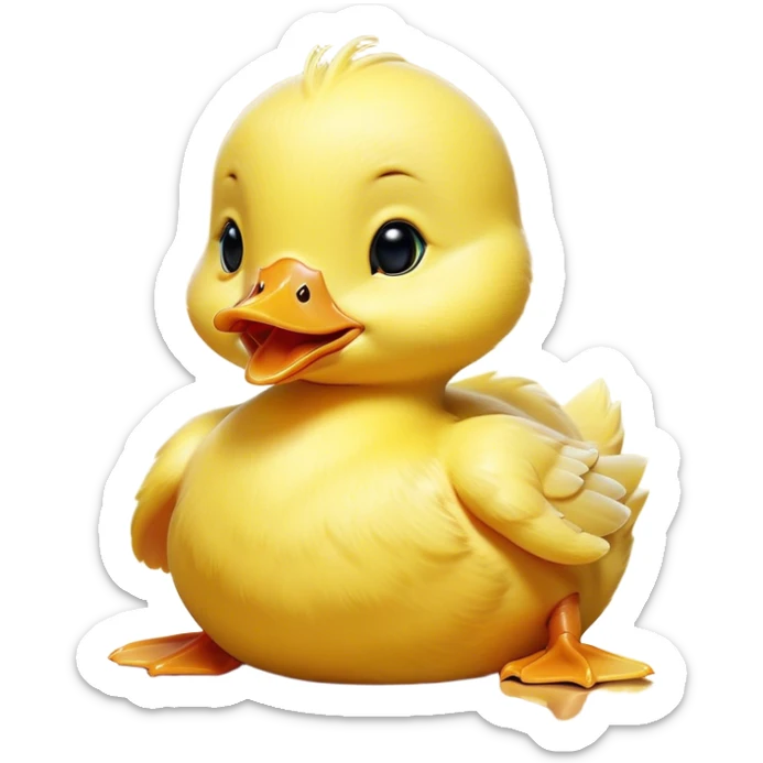 Cinematic Cute Yawning Yellow Baby Duck Portrait Emoji, Head tilted slightly with a dramatic, wide-open yawn, showcasing a soft, downy yellow coat with little drooping wings, round eyes barely open in drowsy contentment, Simplified yet irresistibly adorable features, highly detailed, glowing with a soft, cozy glow, high shine, relaxed yet expressive, stylized with a touch of whimsical charm, bright and endearing, soft glowing outline, capturing the essence of a sleepy yet affectionate duckling, so drowsy it feels like it could stretch out of the screen and curl up for a nap! sticker