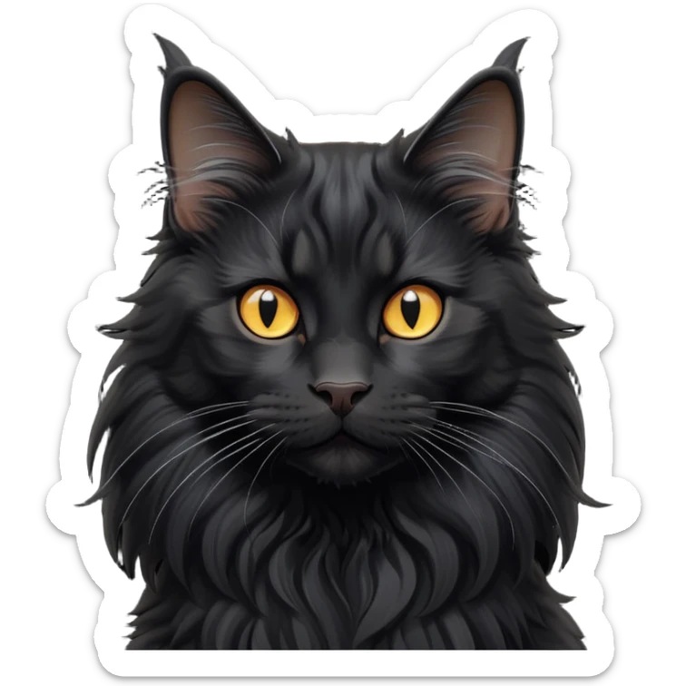 cinematic-black-maine-coon-cat-portrait-emoji,-head-tilted-playfully-and-inquisitively,-sleek--black-fur,-simplified-yet-adorable-features,-highly-detailed,-glowing-with-a-warm,-friendly-glow  sticker