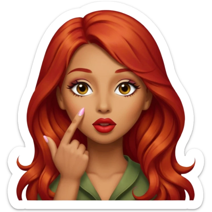 woman with long red hair and make up and olive skin sending a kiss sticker