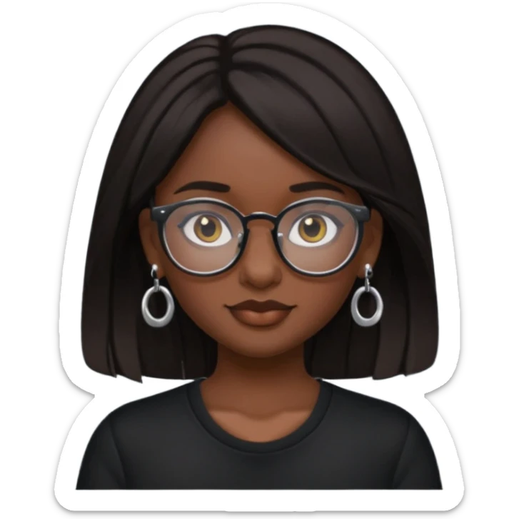 sarah babygirl dark hair and glasses with nose piercing and earrings and black top sticker