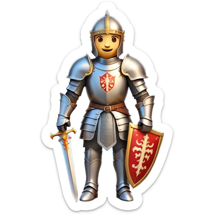 Clash of Clans aesthetic Cheerful Knight Portrait Emoji, With a radiant smile and an upright, confident stance, featuring an elegantly armored figure with intricate detailing and shining accents, his face in a natural skin tone, Simplified yet expressive features, highly detailed, glowing with a soft, luminous aura, high shine, upbeat and noble, stylized with an air of classic medieval heroism, soft glowing outline, capturing the essence of a cheerful knight ready to embark on legendary adventures! sticker