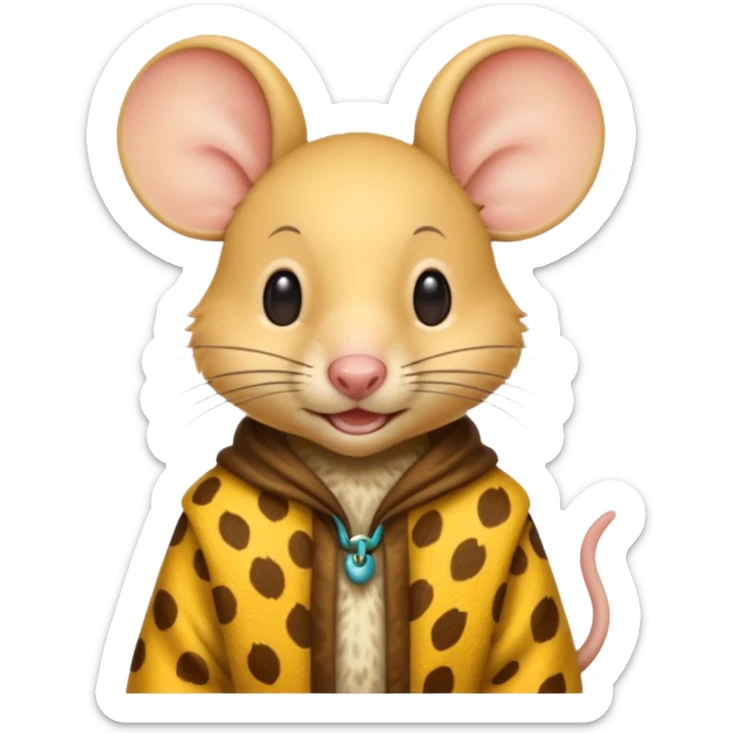 a jerry mouse wearing ancient animal skin cloth, half body, icon, yellow skin, spring sticker