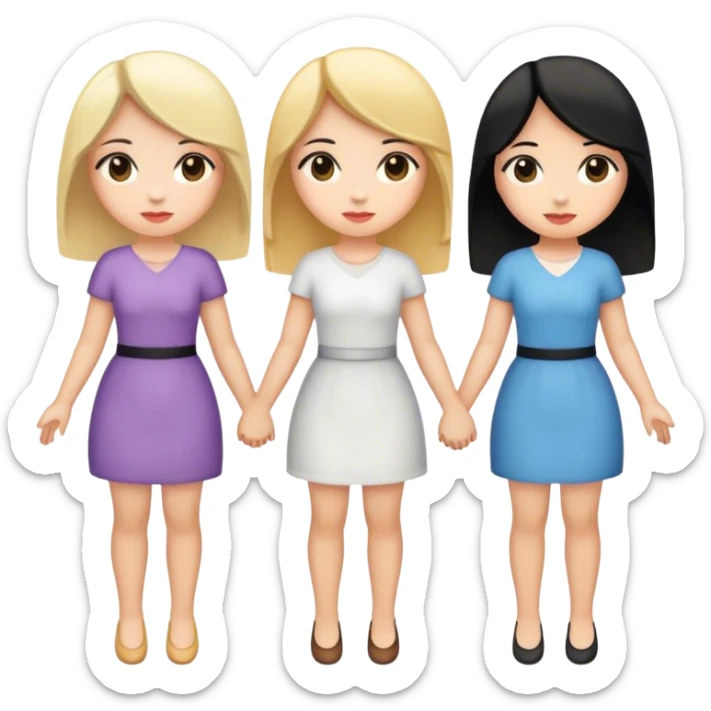 Three women holding hands, two white, one with blonde hair, one with black hair, and one with brown hair sticker