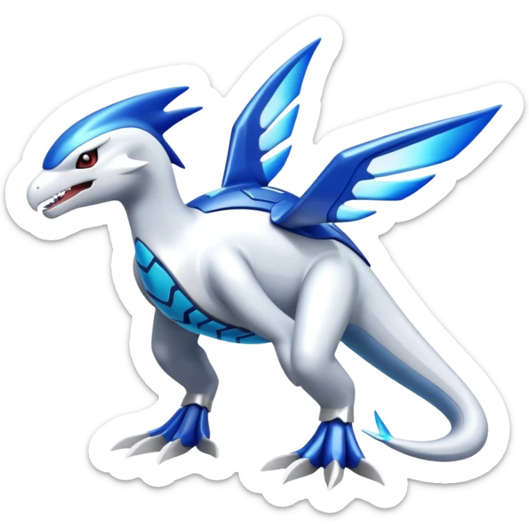 Shiny futuristic Cyber-Kyurem-Kyogre-Latios-Lugia-Fakémon-hybrid-creature (full body)  sticker