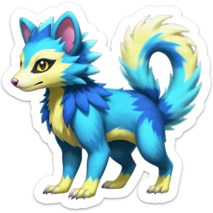 Colorful luminescent glowing Trico-Luxray-Sergal-Furret-Ferret-Wolverine-Vernid-furry-fursona-fusion-Fakemon-animal-hybrid-creature, full body sticker
