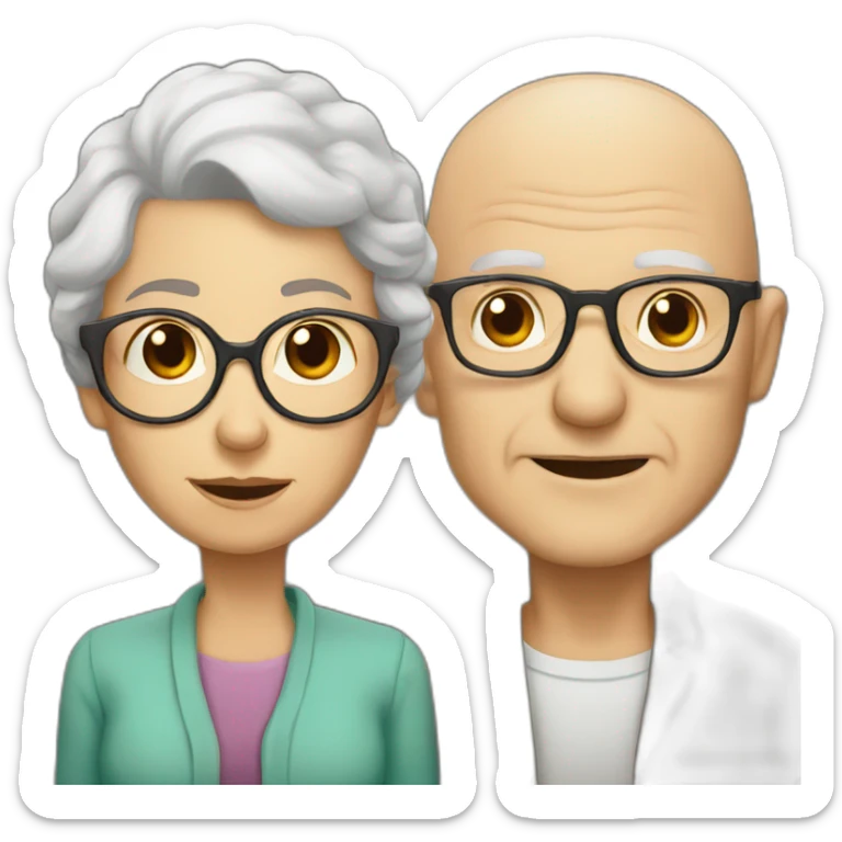 bald old man with glasses and old woman with brown hair sticker