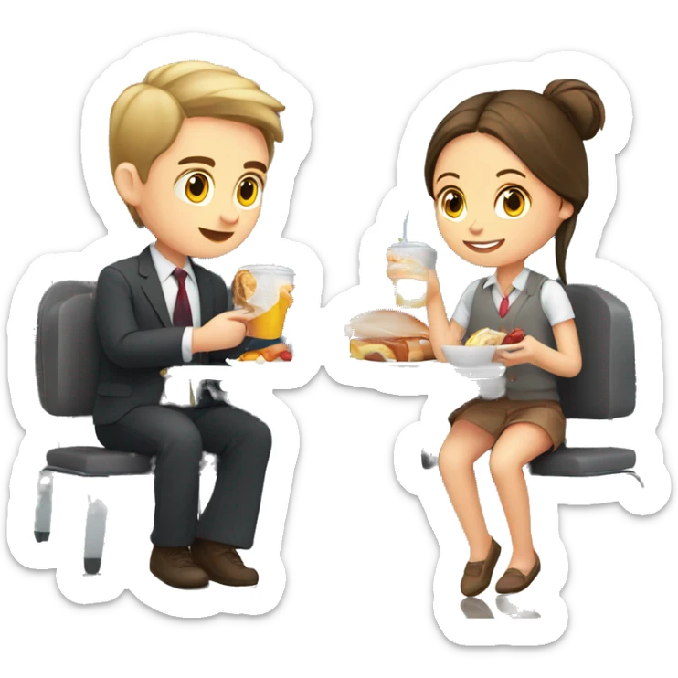 Boy and girl at the airport eating ful English breakfast  sticker