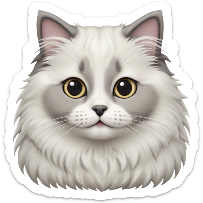 cinematic-adorable-big-eyed-fluffy-white and grey-ragdoll-cat-portrait-emoji,-head-tilted-playfully-with-a-sweet-expression,-fluffy-grey seal colour with white-fur,-simplified-yet-irresistibly-cute-features-with-large,-expression, sticker