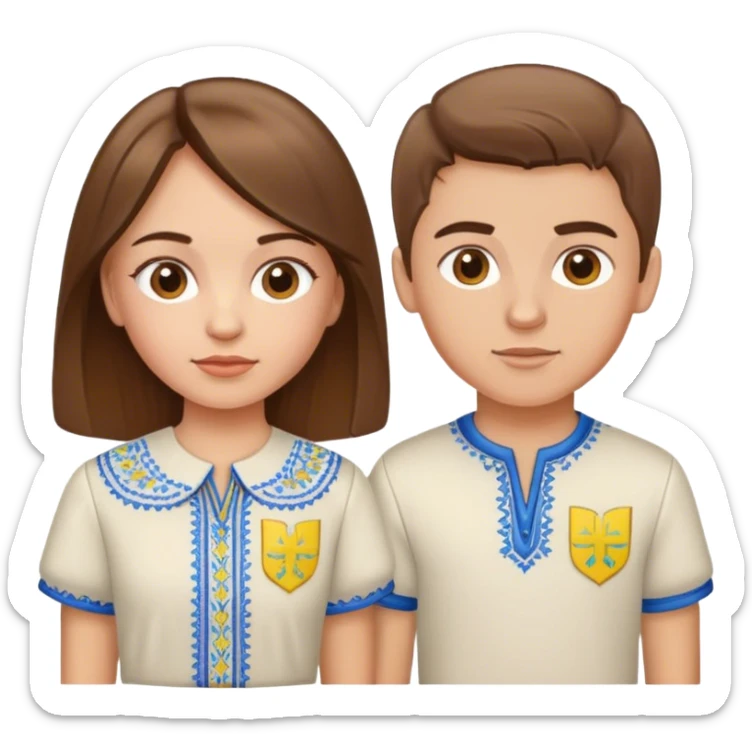 A Ukrainian girl with brown hair in an embroidered shirt and a Ukrainian boy in an embroidered shirt sticker