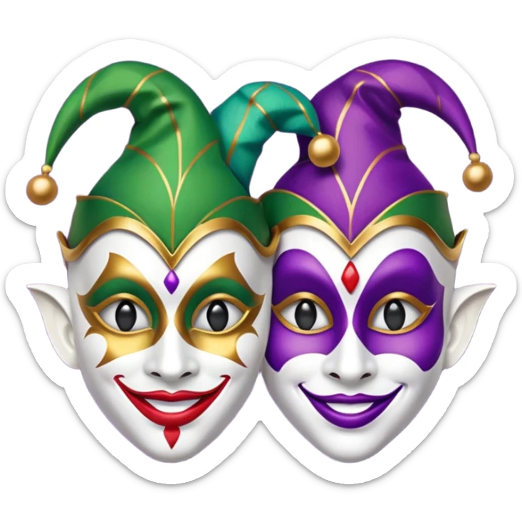 2 jesters masks for mardi gras in purple gold and green like this as the outline: 🎭 sticker