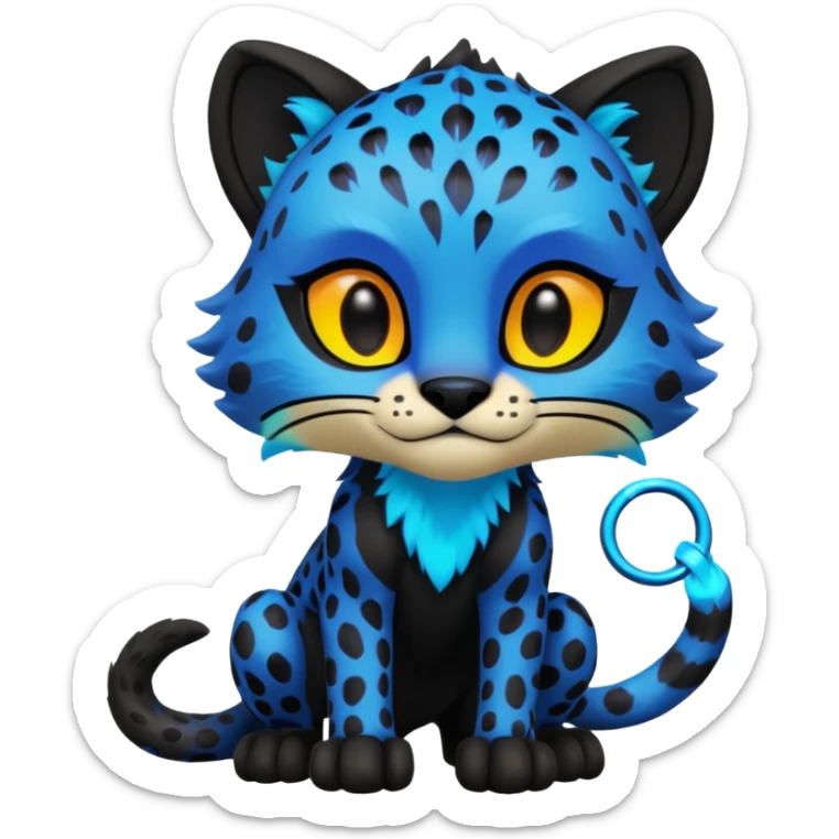 Obsidian-pitch-black fur body with neon-glowing-blue ring-markings Grem2-Gremz-Cheetah-Sergal-fusion, full body  sticker