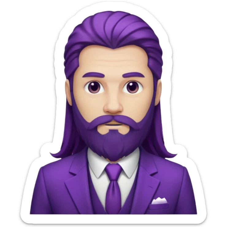 Give me png of a character having bold masculine beard and hairs with white skin which should look similar to a gangster, the colour tone should be purple, long hairs and long beard sticker