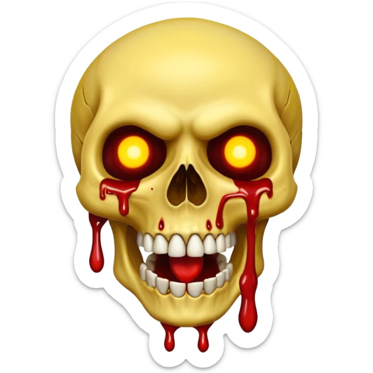 Yellow laughing Skull with blood and glowing eyes in the style of your bleeding skull art, the more detail  sticker