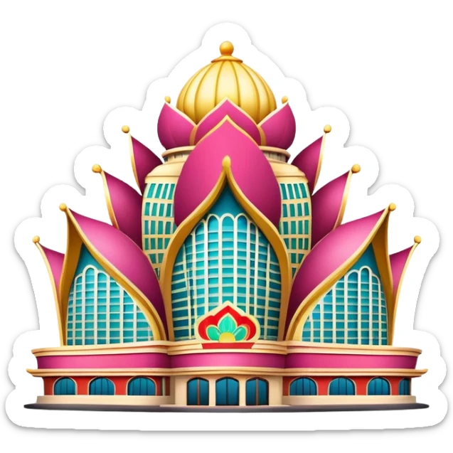 Macao Grand Lisboa Casino building, simplified emoji style with bold outlines and bright colors, cartoon style distinctive lotus-shaped tower sticker