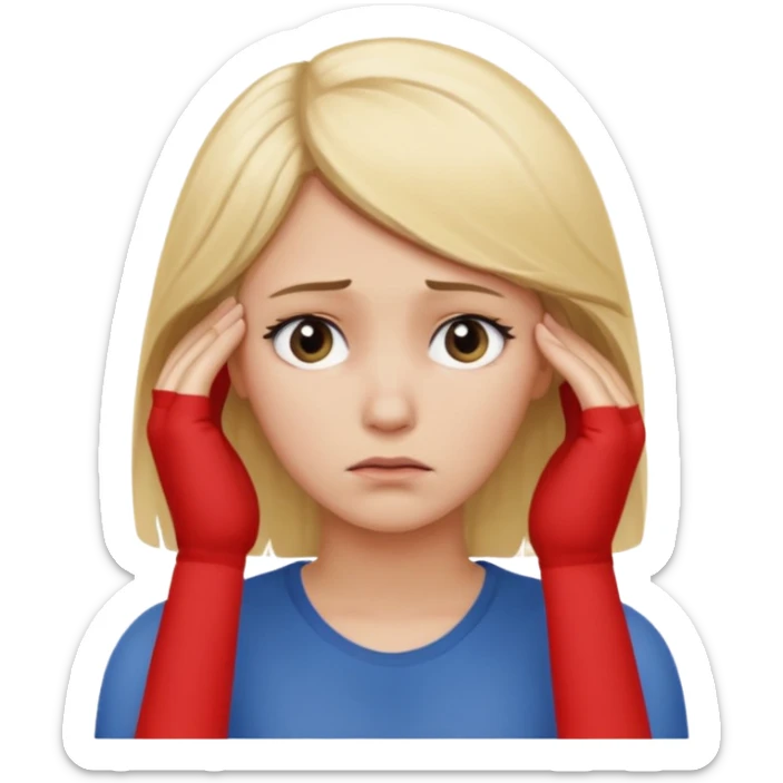 Cewe blonde yang lagi overthingking lalu ada satu tangannya memgang kepala keliatan setengah badan tanganya kosong dan satu aja mukanya banyak pikiran negatif sticker