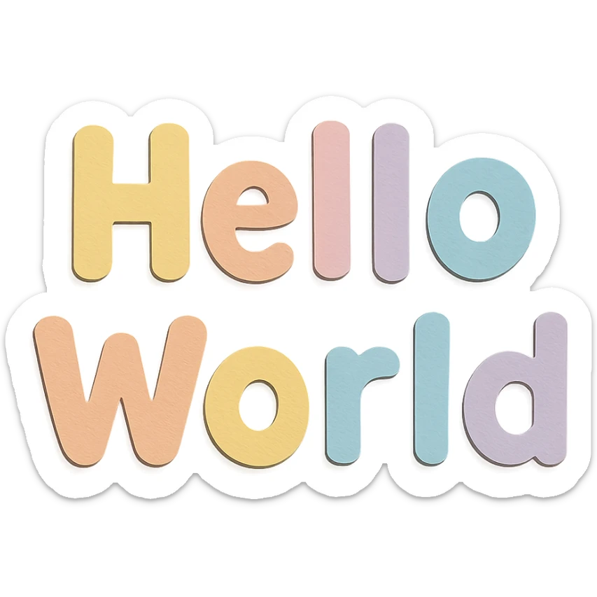 soft pastel rainbow cute bold letters for "Hello World", hand-drawn rounded font, no outline, transparent background sticker