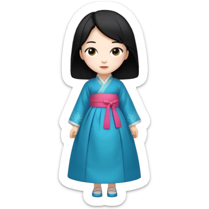 A Korean princess walking around her palace is real, has black hair and a white face sticker