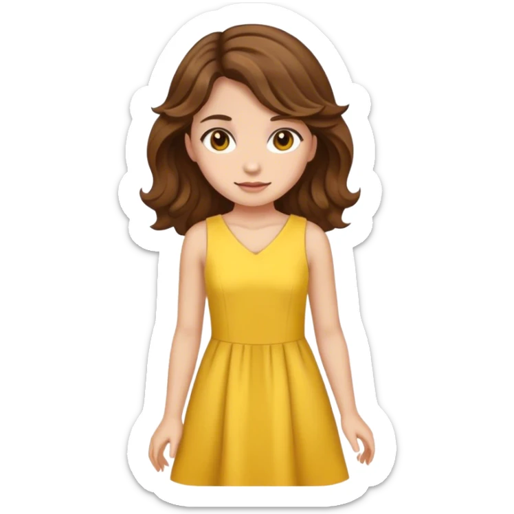 Girl with brown wavy hair, brown eyes and yellow dress  sticker