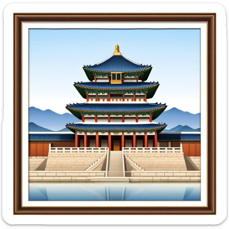 Cinematic Realistic Gyeongbokgung Palace Landmark Emoji, depicted with regal historic architecture rendered with intricate detail and majestic, dynamic lighting. sticker