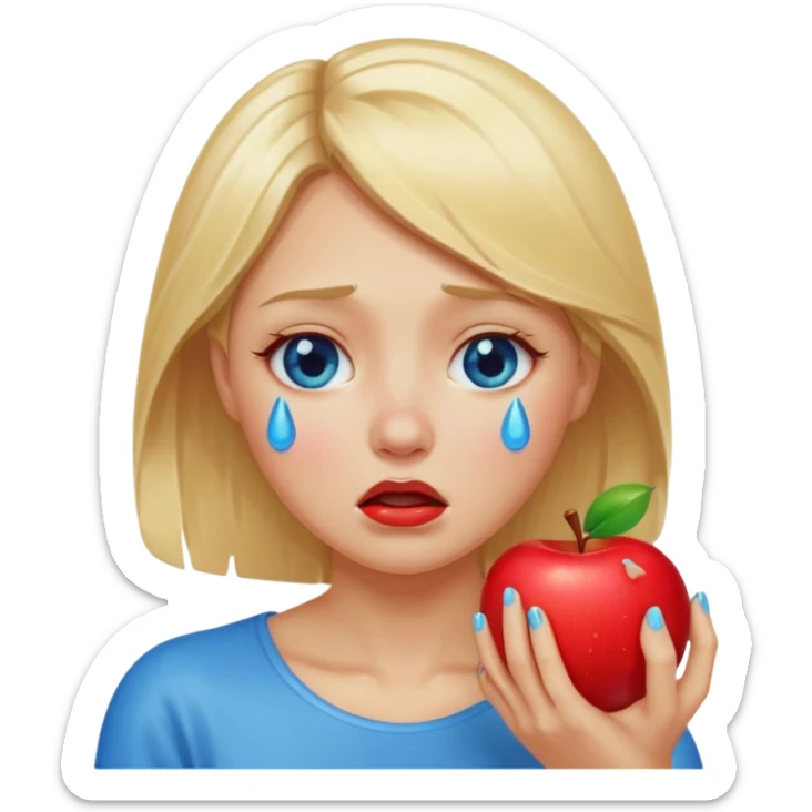 woman crying eating apple. make tears blue color and hair blonde sticker
