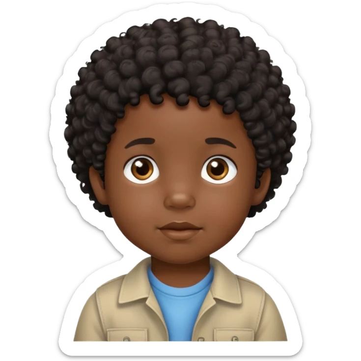 toddler boy face, African eyes, dark skin, black curly hair sticker
