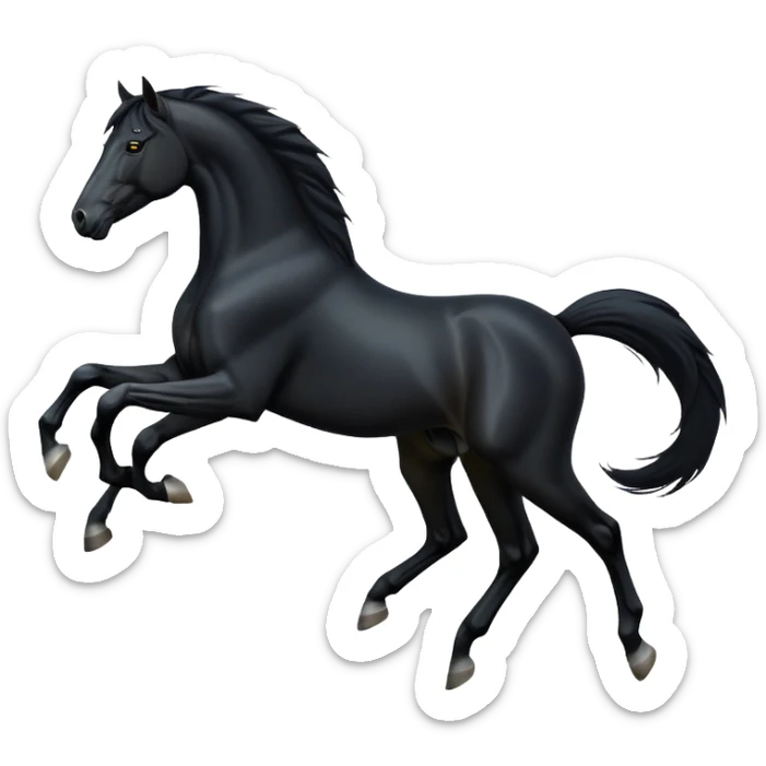 cinematic-[black horse]-realistic-full-body-galopping-emoji,-tail-flicking-lazily,-head-tilted-dramatically,-sleek-[black]-coat,-simplified-yet-realistic-focused-features,-highly-detailed,-glowing-with-an-almost-sarcastic-glow sticker