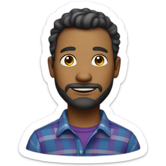 "Avatar of a man with a light beard, wearing a blue plaid shirt, on a purple gradient." sticker