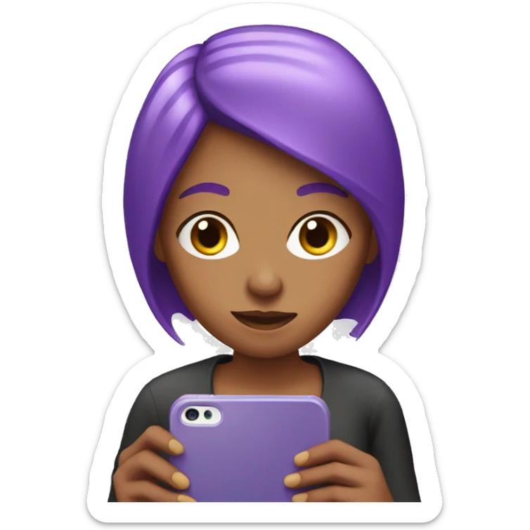 woman with violet hair and a cell phone in her hand sticker