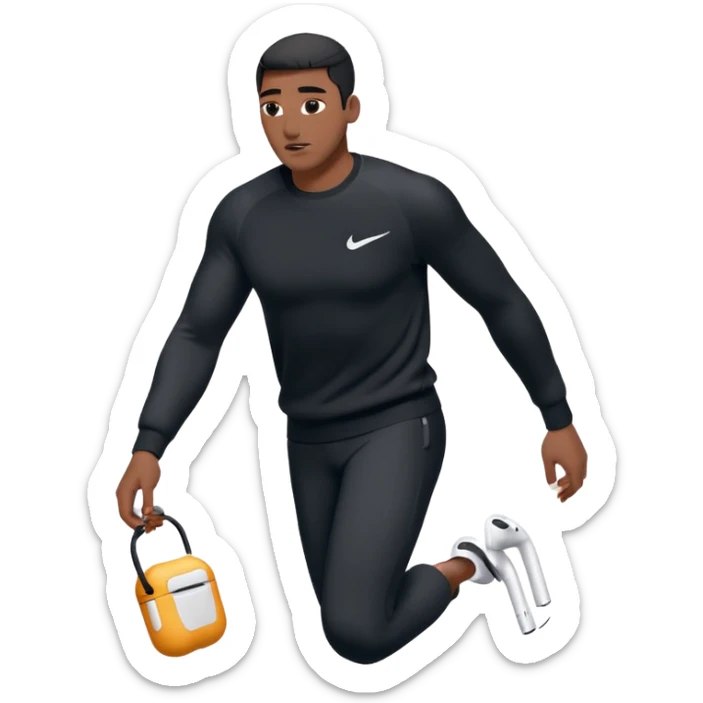 un emoji (qui ressemble à un vrai emoji téléphone)de quelqu'un qui tombe (homme noir pull Nike)il a des airpods.Il tombe vers l'avant  sticker