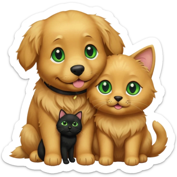 golden retriever and black cat with green eyes as couple sticker